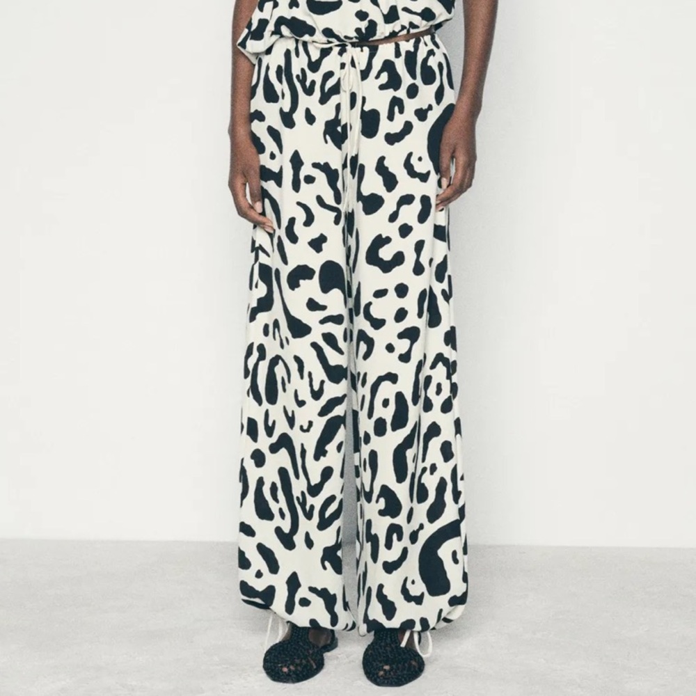 Zara Monochrome Animal Print Balloon Wide Leg Pants